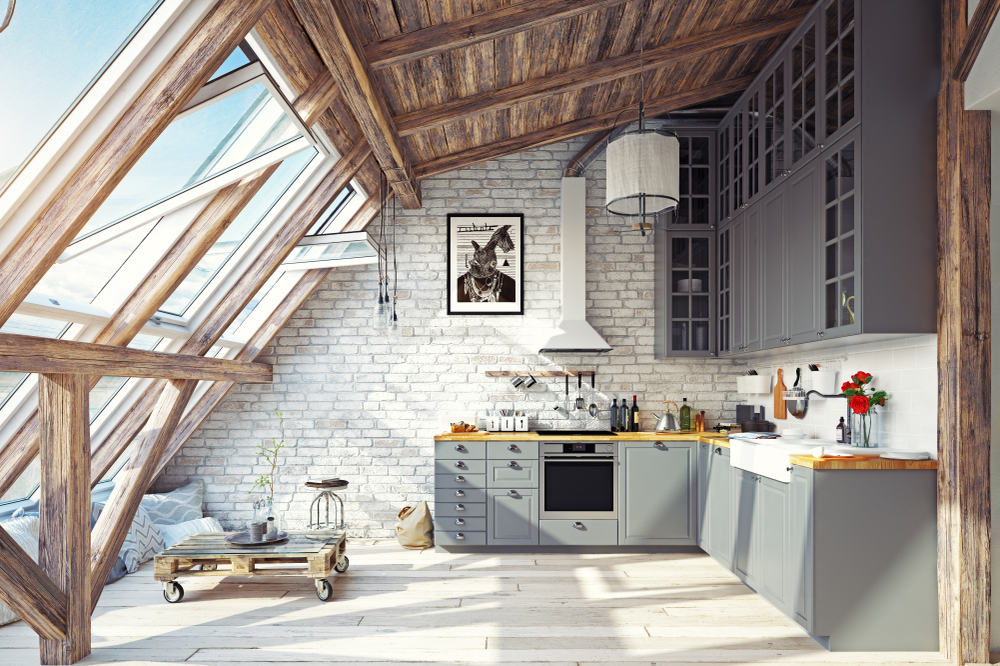 modern attic kitchen interior