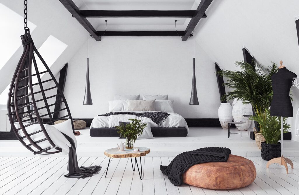 Modern open-plan apartment in attic