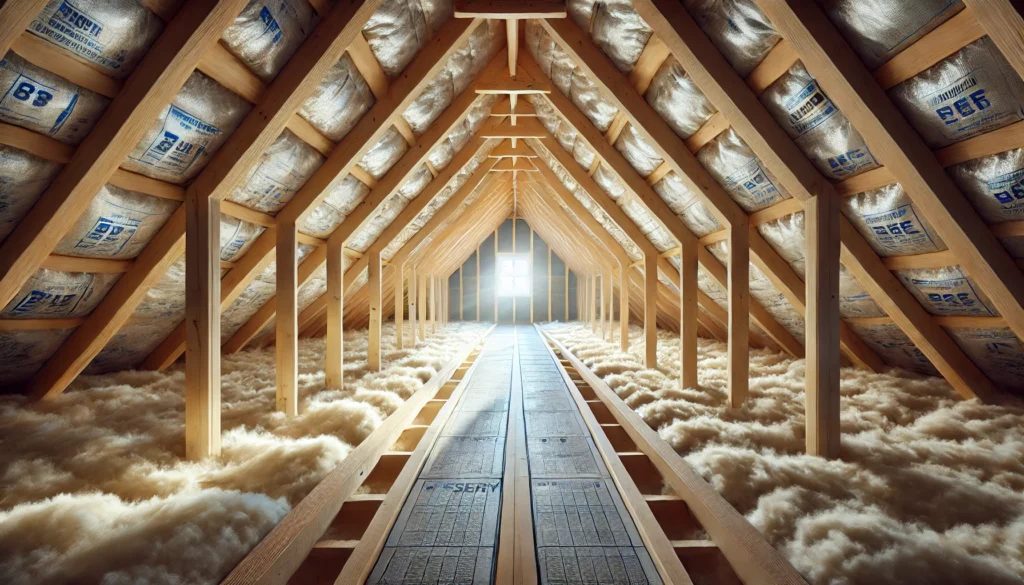 wide cross-sectional view of an attic optimized for energy efficiency