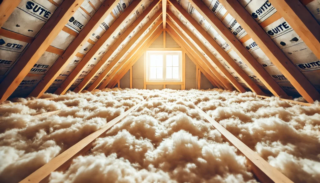 attic with newly installed insulation